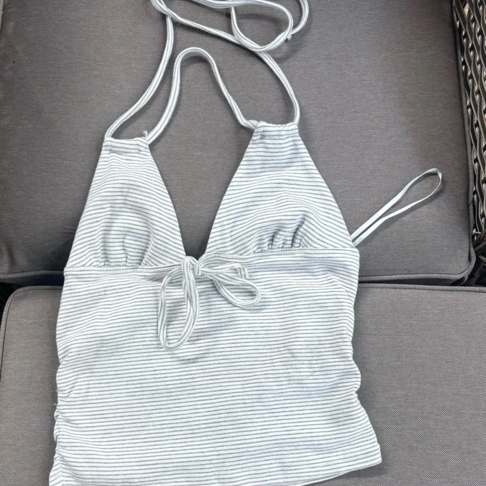 Edikted Light Gray Striped Halter Camisole